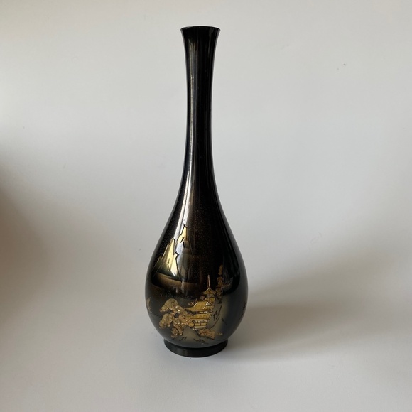 Vintage Japanese ENGRAVED And ENAMELLED BRASS Metalwork Bud Vase - Picture 9 of 9